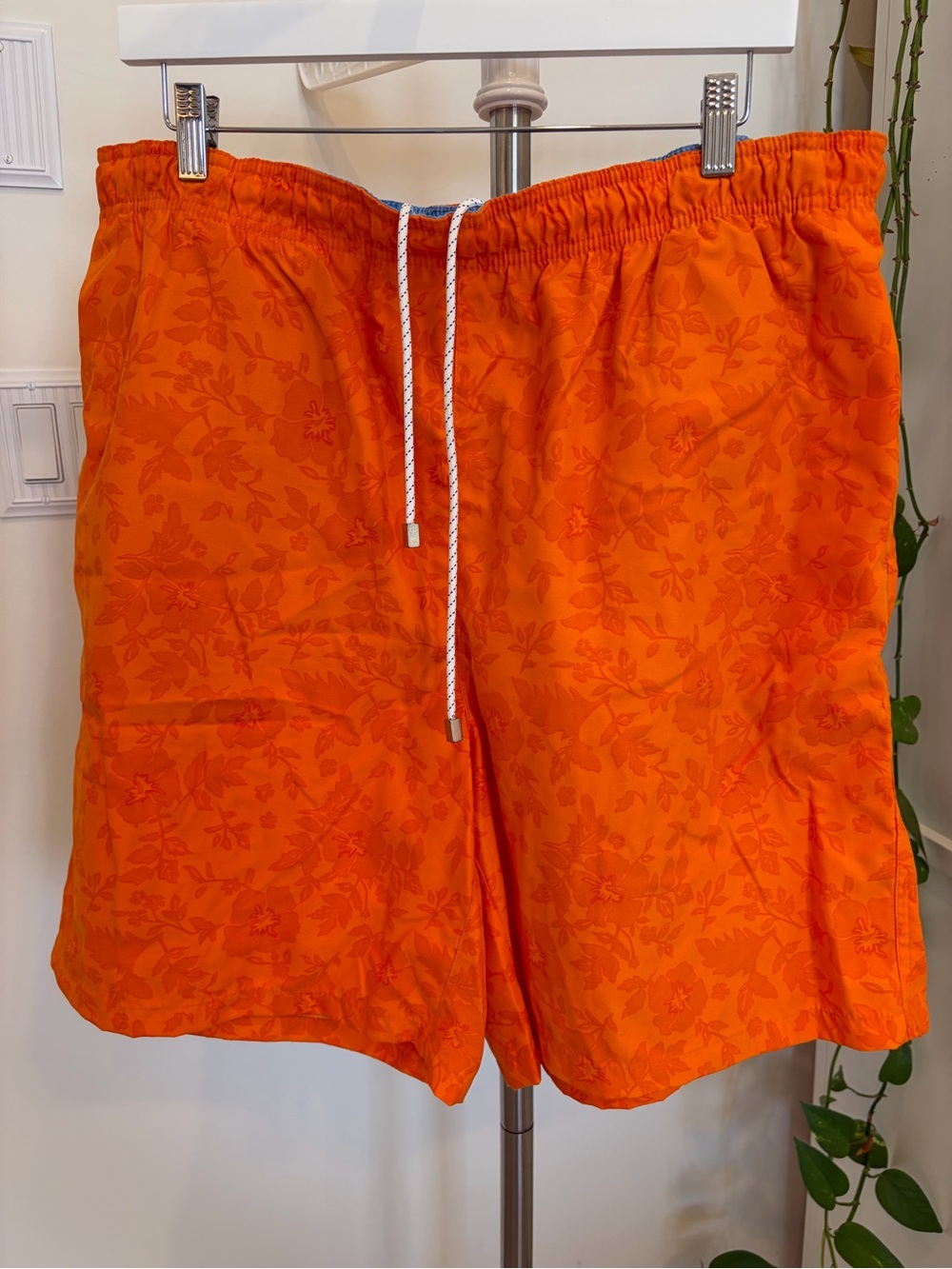 Men's Orange Floral Quick-Dry Swim Trunks